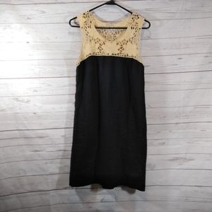 LOFT black linen crochet lace sleeveless dress